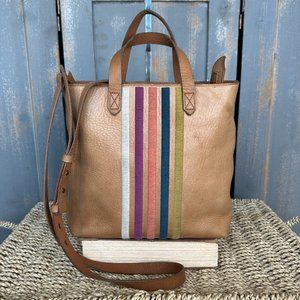 Madewell The Transport Stripe Embroidered Zip Top Crossbody Tote